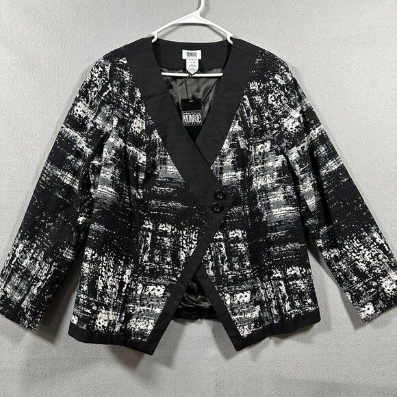 Monroe and Main‎ Jacket Womens 18W Black White Asymmetric Button V Neck - Picture 1 of 8